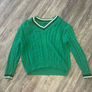 Love Tree Green V-Neck Cable Knit Sweater